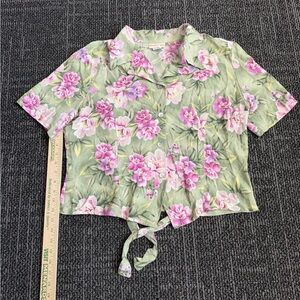 Jaclyn Smith Size Medium Pink Green Floral Short Sleeve Shirt Hawaiian VTG